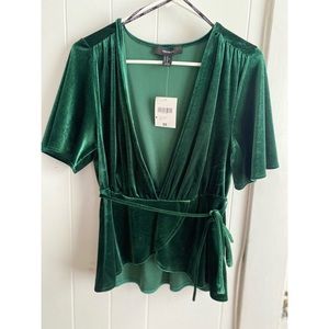 Forever 21 Velour Faux Wrap Top in Green